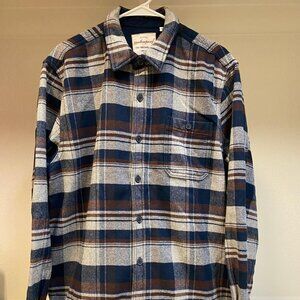 Weatherproof Vintage Men's Blue Brown Gray Plaid Shirt Button Up Jacket, Large